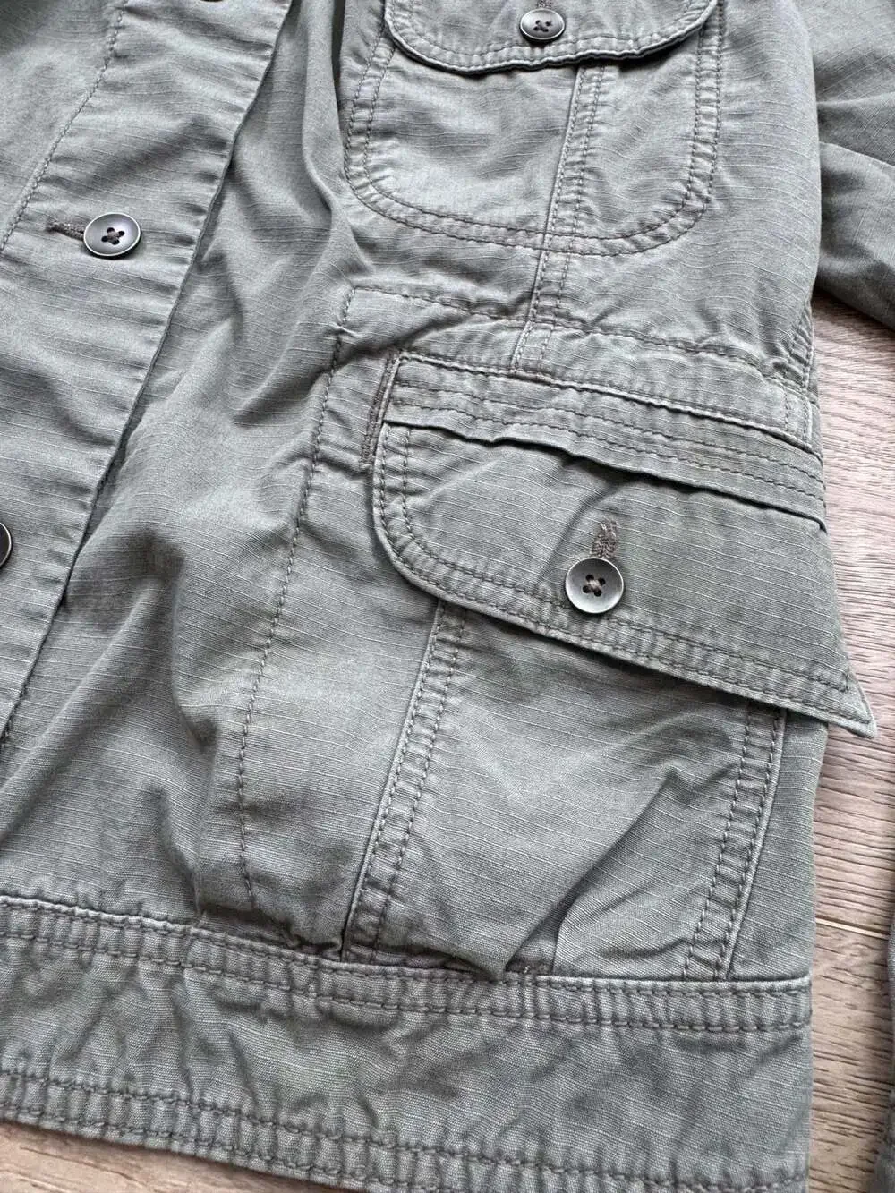 Eddie Bauer Ripstop Utility Jacket XS Olive Green Military Cargo Cotton Jacket
